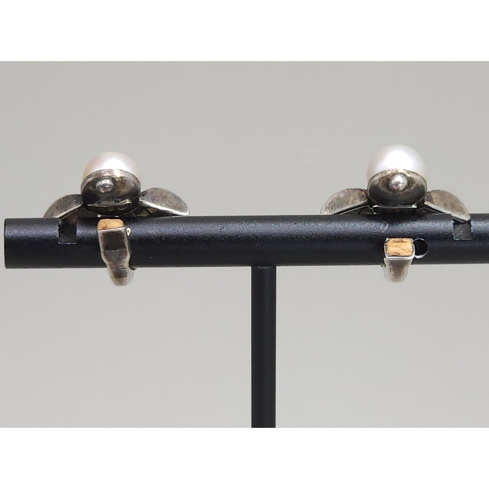 Signed TF Theodor Fahrner Clip on Earrings Pearl Marcasite Stone Fan 900 Silver - Picture 11 of 13